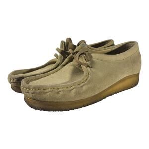 Clarks Wallabee Shoes Womens Size 8 M Beige Suede Moc Toe Crepe Sole 35395